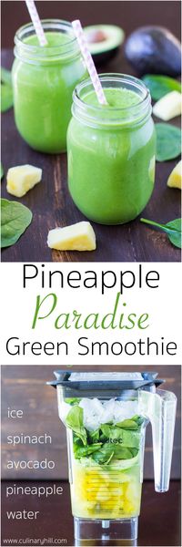 Boost your GREENS intake the easy way! Fresh spinach, smooth avocado, and plenty of sweet pineapple make for one tasty Pineapple Paradise Spinach Smoothie.