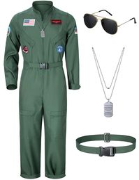 PRICES MAY VARY. Package includes:men fighter pilot suit costume outfit*1,aviator sunglasses*1,dog tag*1,belt*1,4-piece set. Material:flight pilot costume cosplay air force flight suit fighter pilot outfit for men made of polyester,comfortable and breathable. Super cool design and great quality,men flight uniform pilot costume aviator outfit themed birthday party costume,80s costume,matching couple halloween costumes. Super cool design and great quality,men flight uniform pilot costume aviator o