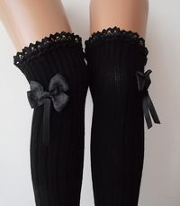 Charcoal Grey  Grey Ribbon Bow  Leg Warmers by CarnavalBoutique,