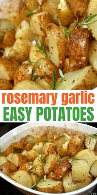 These easy garlic rosemary potatoes are delicious and so flavorful. Great potato side dish perfect to be served with chicken, beef, pork or fish. This is one of our go to weeknight dinner sides.