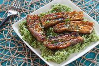 Miso-Glazed Eggplant with Green Tea Rice / Miso Eggplant with Green Tea Rice Leave it to the folks at Blue Apron to come up with this insanely innovative way to use matcha. In this recipe, sushi rice gets an upgrade with the addition of rice vinegar, matcha powder, cilantro and black sesame seeds. The result is a healthy, flavorful and beautiful base for this Asian-inspired roasted eggplant. Photo and recipe: Blue Apron