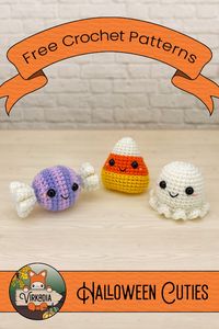 FREE Halloween Cuties crochet patterns available NOW! |👻 Ghost Cutie 👻| |🔺 Candy Corn Cutie 🔺| |🍬 Candy Cutie 🍬| The days are getting shorter and shadows slither from forgotten corners to fight for night’s dominance. With Halloween just around the dark and spooky corner, there’s no better way to celebrate than with these free amigurumi patterns!