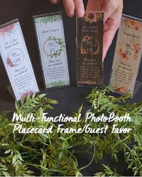 Photo Booth Place Card Frame with Printed Insert, Wedding Guest Favor, Clear Acrylic, Free-Standing, 2x6 size