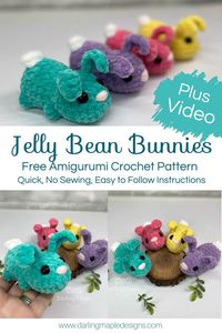 Who needs an Egg Hunt? Create yourself a little Jelly Bean Bunny army and go on a Bunny Hunt instead. You'll be hooked in no time on this quick, easy, NO SEW Crochet Amigurumi Pattern. Find the Free Version of the written instruction on the Blog or Fully Video Tutorial on YouTube. Follow us for more quick, cute crochet patterns! #easterbunnycrochet #freebunnypattern #springcrochet