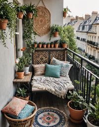 Transform your Balcony into a personal sanctuary!  This dreamy design shows how to craft a cozy haven for relaxation right outside your door.  Find inspiration for unwinding and soaking in the fresh air.  #balconydecor #balconygarden #patiodecor #outdoordesign #gardendecor