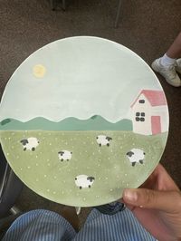 Pottery painting, pained plate, paint your own pottery, countryside, painting, farm