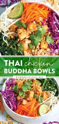 A nutritious, delicious way to detox! With plenty of goodies like whole grains and a rainbow of veggies, this chicken buddha bowl idea is hearty and filling. What's more, its simple peanut sauce is the best! What are you waiting for? Save this healthy recipe and try it!