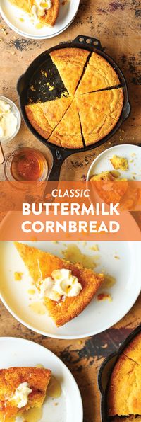 Buttermilk Cornbread - So easy! No mixer needed here! Amazingly moist and slightly sweet. A classic side dish loved by EVERYONE. Serve with butter. SO BOMB.