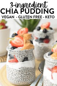 An easy 3 ingredient Chia Pudding to starts the day with a high-fiber protein breakfast. Plus, this chia pudding recipe is also dairy-free, low-carb and vegan friendly so everyone can enjoy it!