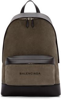 BALENCIAGA Khaki Suede Logo Backpack. #balenciaga #bags #lining #backpacks #suede #