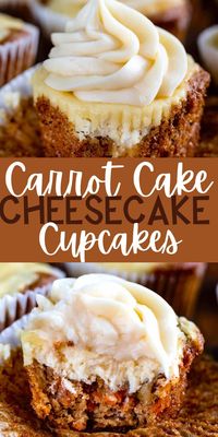 Turn Carrot Cake Cheesecake Cake into cupcakes - these Carrot Cake Cheesecake Cupcakes are the best dessert mashup with cream cheese frosting.