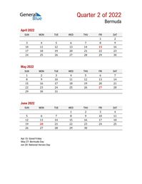 Free quarterly calendar for Bermuda with holidays. Holiday calendars in PDF, Word, and Excel are printable and easy to customize.