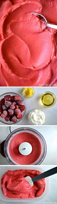 5-Minute Healthy Strawberry Frozen Yogurt Recipe. I bet you can replace the strawberries with other berries if you want