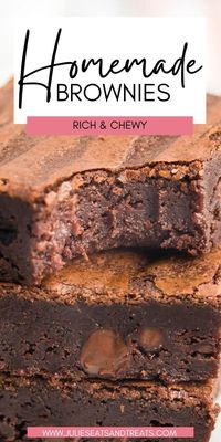 Rich, chewy homemade brownies that are the BEST ever! They have those crispy edges you love along with a fudgy middle. The only decision is which one will you grab first? This easy brownie recipe is going to disappear instantly.