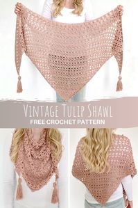 Learn how to crochet this Vintage Tulip Shawl with my free crochet pattern on wilmade.com. Including step by step video tutorial. This triangle shawl is worked bottom-up and features the crochet tulip stitch.