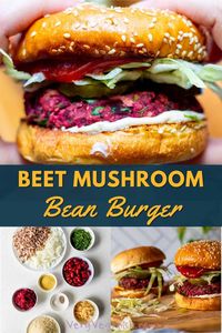 Flavorful and tender, these vegan mushroom beet burgers are so easy and delicious! Pickled beets, along with kidney beans, mushrooms, and onions lend a meaty taste and texture to these veggie burgers. This recipe was inspired by James May's vegan kitchen episode of Oh Cook! on Amazon Prime TV. The best veggie burgers!