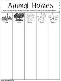 Animal Homes Worksheet