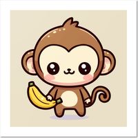 cute and adorable cartoon baby monkey carrying banana -- Choose from our vast selection of art prints and posters to match with your desired size to make the perfect print or poster. Pick your favorite: Movies, TV Shows, Art, and so much more! Available in mini, small, medium, large, and extra-large depending on the design. For men, women, and children. Perfect for decoration.