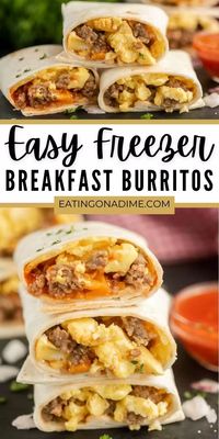 Try Freezer Breakfast Burritos Recipe for an easy breakfast on busy mornings. Loaded with eggs, cheese and more for a great breakfast. Learn how to make these easy homemade breakfast burritos that you can easily make ahead of time for the week. #eatingonadime #breakfastrecipes #easybreakfasts