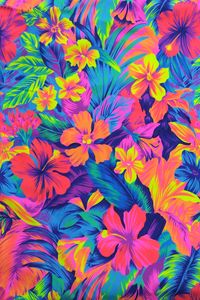 "Floral summer print stretch spandex, This Auction is for 1/4, half or whole 1 Yard (36\" in a yd) by 58\"/60\" wide Width: 60'' Stretch: 4 Way St. 82% Nylon, 18% Spandex 58/60″ 190GSM This Tahitian Floral Spandex is the perfect stretch fabric for dance, swim, or any activewear market. This multi-colored Tahitian Floral fabric is not only neon but is also blacklight reactive do it glows under UV light! Make no mistake that this bright print catches everyone's attention! Our Tahitian Floral spand