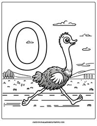 Enjoy endless fun and learn the alphabet with our free and easy Letter O themed Ostrich coloring printable page, perfect for kids from preschool and up to unleash their creativity — download your favorites now!