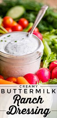 Creamy Buttermilk Ranch Dressing from The Food Charlatan. The only thing better than restaurant style ranch dressing is Homemade Buttermilk Ranch Dressing! It is so dreamy creamy and the recipe is ridiculously easy. I will show you just how to make it! Get ready for the best salad of your life! #ranch #dip #easy #recipe #salad #healthy #buttermilk #sourcream #freshherbs #dried #spices #homemade #fromscratch #restaurant #diy #howtomake