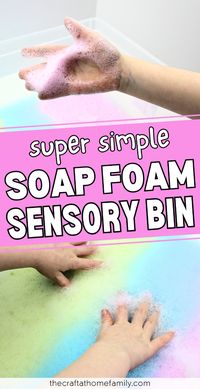 Looking for a way to keep your toddler entertained? This colorful soap foam sensory bin only requires 3 ingredients and 5 minutes to make! This easy rainbow soap foam is so fun for toddlers and preschoolers, and you can make it using Dawn dish soap or tear-free baby shampoo. Find out how to make DIY bubble foam for kids to play with in just a few minutes. This simple bubble foam recipe is perfect for bath time, or for indoor or outdoor play time. Make your own soap foam in the blender today!