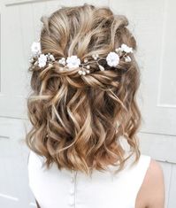 Half-Up Wavy Lob with Hair Wreath