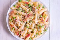 Prosciutto Pasta with Peas and Parmesan Cheese