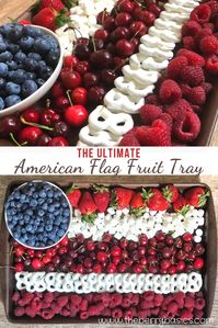 This super cute American flag fruit tray is so easy to make, a great addition to your 4th of July festivities and has ingredients everyone will love! #4thofjulyrecipes #patrioticrecipes #redwhiteandbluerecipes #americanflagfruittray