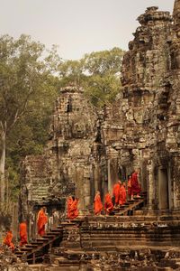 Procession of buddhist monks, Bayon temple, Angkor, Cambodia #Cambodia