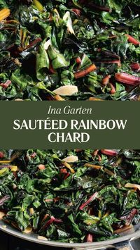 Ina Garten’s Sautéed Rainbow Chard is made with rainbow chard, olive oil, garlic, kosher salt, black pepper, and Parmesan cheese. This easy sautéed rainbow chard recipe creates a delicious side dish that takes about 15 minutes to prepare and can serve up to 4 people.  This Sautéed Rainbow Chard Recipe Is From Modern Comfort Food Cookbook by Ina Garten