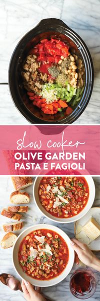 Slow Cooker Olive Garden Pasta e Fagioli - Everyone’s FAVORITE Olive Garden soup made so easily in the crockpot! Just set it and forget it!