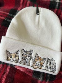 Embroidered Kitty Cats Beanie - Etsy