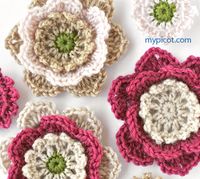 Flower crochet pattern - diagram and step by step instructions by MyPicot | Free crochet patterns ✿⊱╮Teresa Restegui http://www.pinterest.com/teretegui/✿⊱╮