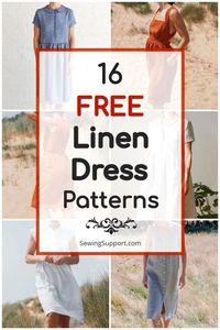 Browse this collection of sixteen free dress patterns designed to be sewn from linen fabric. Dress styles include shift, sheath, shirt, maxi, apron, pinafore, and more.