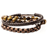 ESPRESSO Mens Bracelet Stack with Tigers Eye Brown Leather and Steel