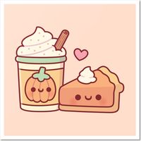 A cute doodle of a pumpkin spice latte a cinnamon stick in the whipped cream and a slice of pumpkin pie with dollop of whipped cream. Kawaii design for the autumn fall season! -- Choose from our vast selection of art prints and posters to match with your desired size to make the perfect print or poster. Pick your favorite: Movies, TV Shows, Art, and so much more! Available in mini, small, medium, large, and extra-large depending on the design. For men, women, and children. Perfect for decoration