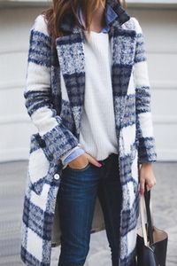 Shawl Collar Long Plaid Coat