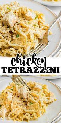 Creamy baked Chicken Tetrazzini recipe is the best weeknight dinner recipe your family will love! Easy and delicious.