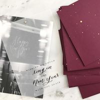 Lots of burgundy in the studio lately - including some NYE invites for this year, which got me remembering a favorite project from the past. These NYE cards were sent out a year after the couple’s NYE wedding, and featured a photo of one of my on-site chalkboard pieces! .  .  .  .  #moderncalligraphy #nomoreboringenvelopes #nolawedding #neworleans #nola #neworleanswedding #nyewedding #nye #newyearseve #newyearswedding #holidaycards #newyear #2018 #holidaycard #greetingcards #weddinginvites #we