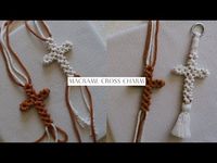 DIY Macrame Cross Charm with Flower Pattern - Easy Tutorial for Beginners - YouTube