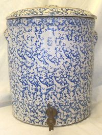 OLD Antique Large Blue White Spongeware Stoneware 5 Gallon Water Cooler Crock | eBay