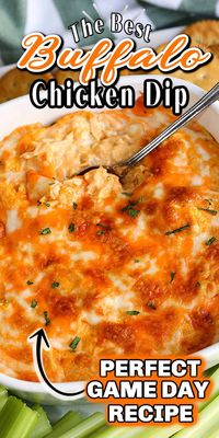 This is the best BUFFALO CHICKEN DIP (with VIDEO) is an easy 5 ingredient recipe for your next party, holiday or potluck. Creamy, cheesy and tastes just like buffalo chicken wings dipped in ranch dressing.