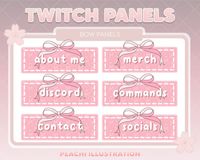 ଘ(੭ˊᵕˋ)੭* ੈ  ʚ Bow Panels - Twitch Panels for Streamers  ɞ **These panels will ONLY work on dark mode for twitch** ♡ This set includes 25x panels ♡ ♡About ♡Discord ♡Contact ♡Merch ♡Commands ♡Socials ♡Steam ♡Twitter ♡Youtube ♡Instagram ♡Shop ♡Artwork ♡Games ♡Rules ♡Tip ♡Donate ♡Subscribe ♡Links ♡Specs ♡Website ♡Patreon ♡Wishlist ♡FAQ ♡Credits ♡ Blank ʚ Item is sold AS IS, no changes or revisions, no returns,but you can send me personal messages asking me to change color. These are for personal us