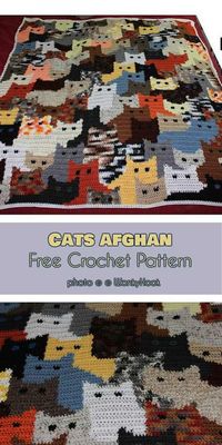 Cats Afghan by Sandra Miller Maxfield will bring the attention of every kid and cat lover around. This blanket will also be an eye-catching addition to any children room. Cute and multicolor cats will be also a perfect idea for the baby blanket or stroller blanket for spring. #freecrochetpatterns #catlovers #crochetblanket