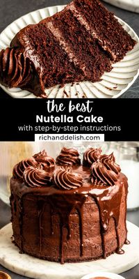 This incredible Nutella cake is made with chocolate hazelnut cake layers, frosted with Nutella buttercream, and topped with chocolate ganache.