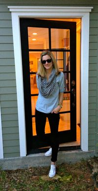 Cute Casual Outfit – Chambray Popover w/ Jeggings, Scarf & Converse