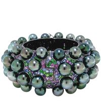 TARA & SONS | Museum Collection cuff with silver Tahitian pearls and 54.25 carats of multicolor sapphires.