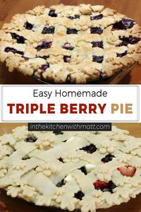 Learn how to make a yummy homemade triple berry pie. If you love berry pies you have got to give this pie recipe a try! It is so good and easy to make.